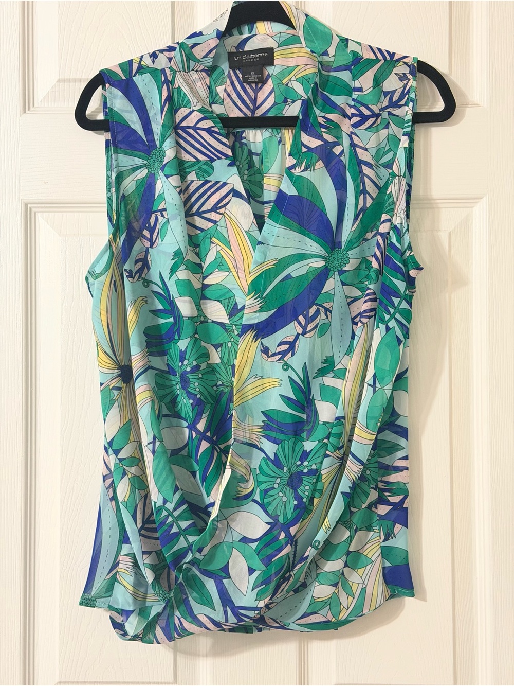 Liz Claiborne Green, Blue & Yellow Tropical Print V-Neck Camisole